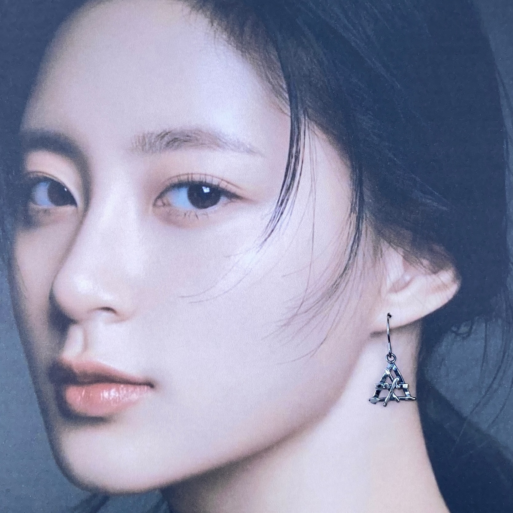 twig earrings - triangle - antique Argentium silver - Image 2