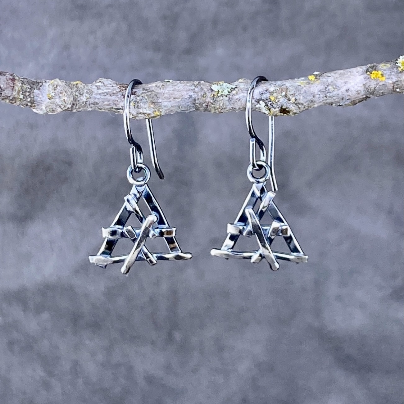 twig earrings - triangle - antique Argentium silver - Image 4