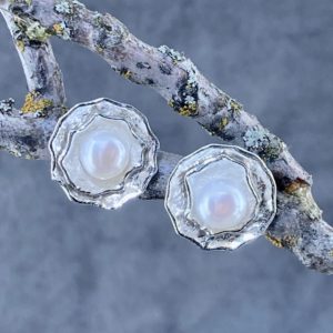 pearl earrings - blossom post - Argentium silver