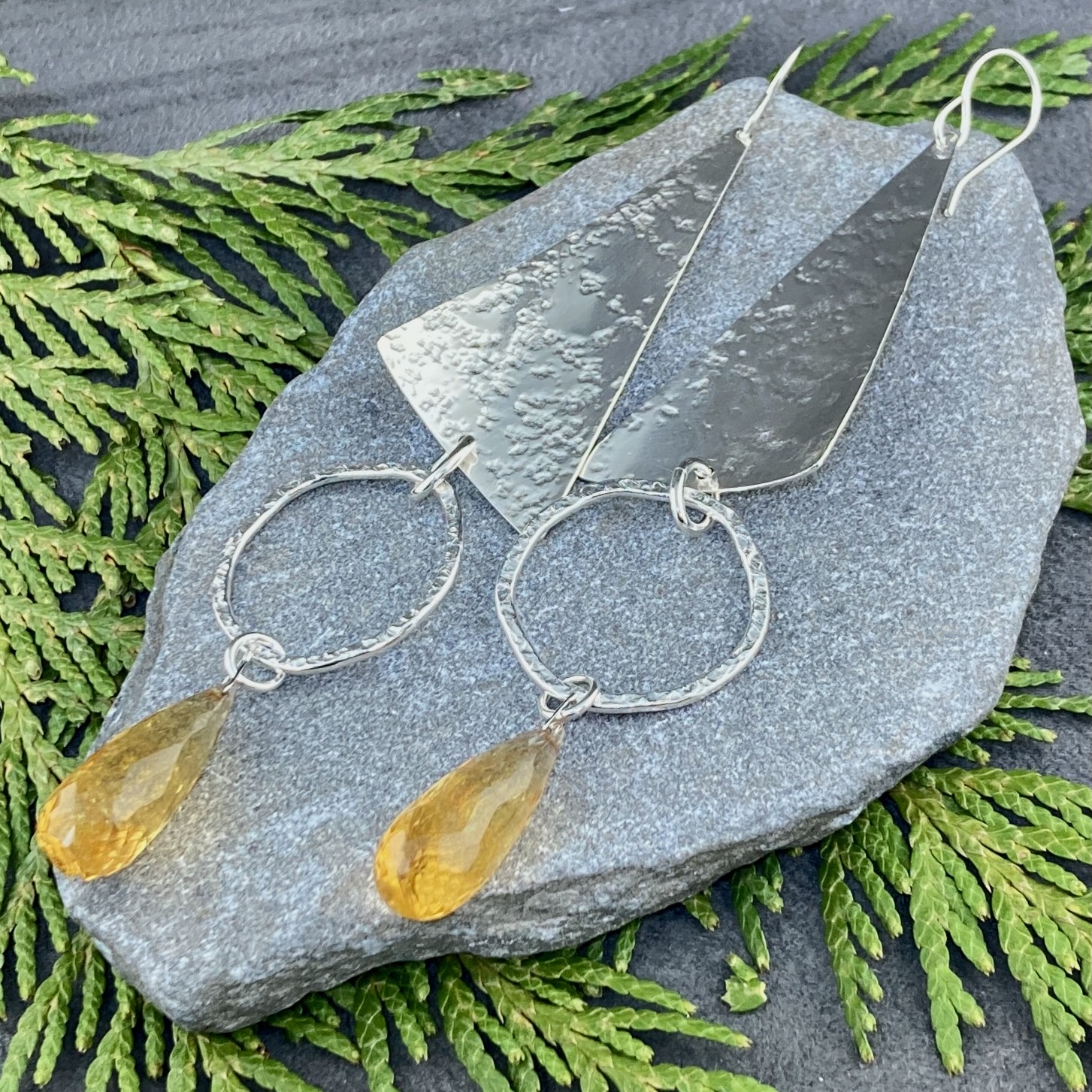 citrine earrings - sail over sun - Argentium silver