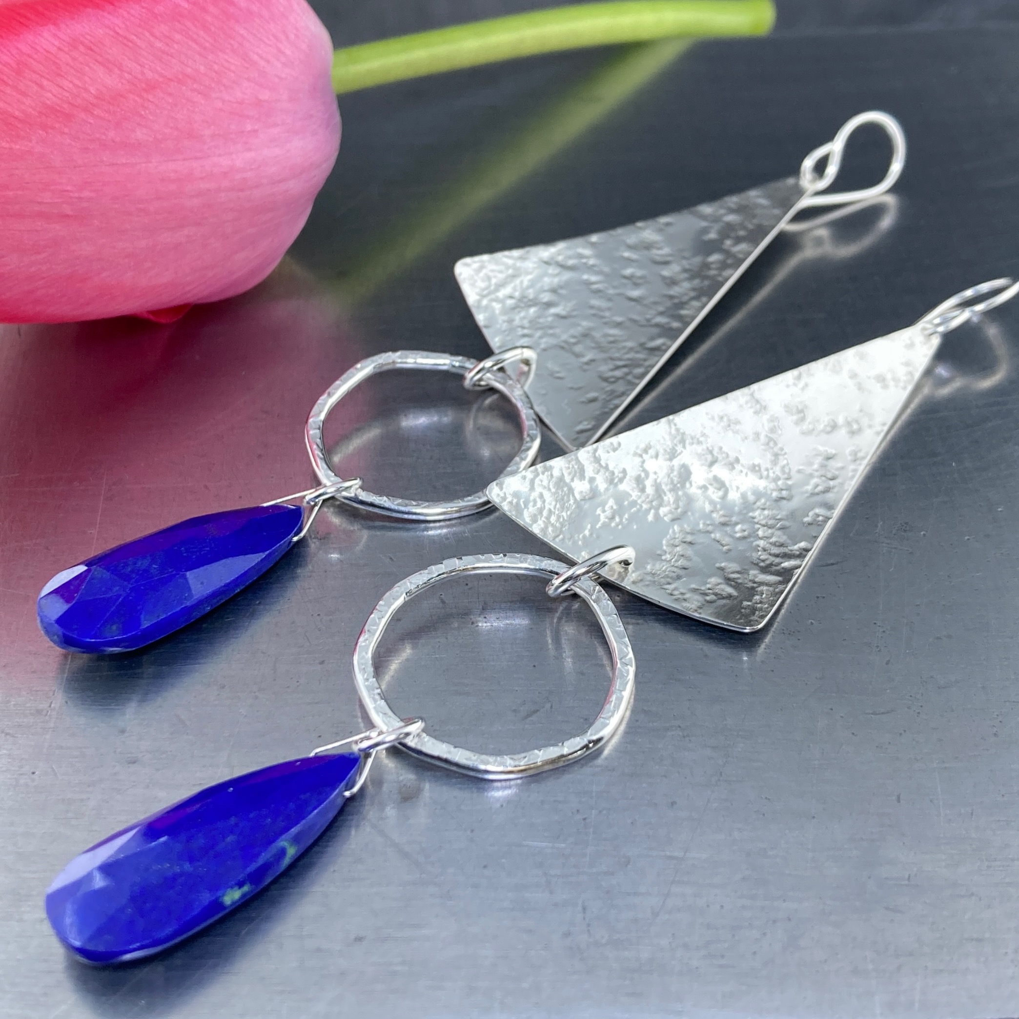 lapis earrings - sail over sun - Argentium silver