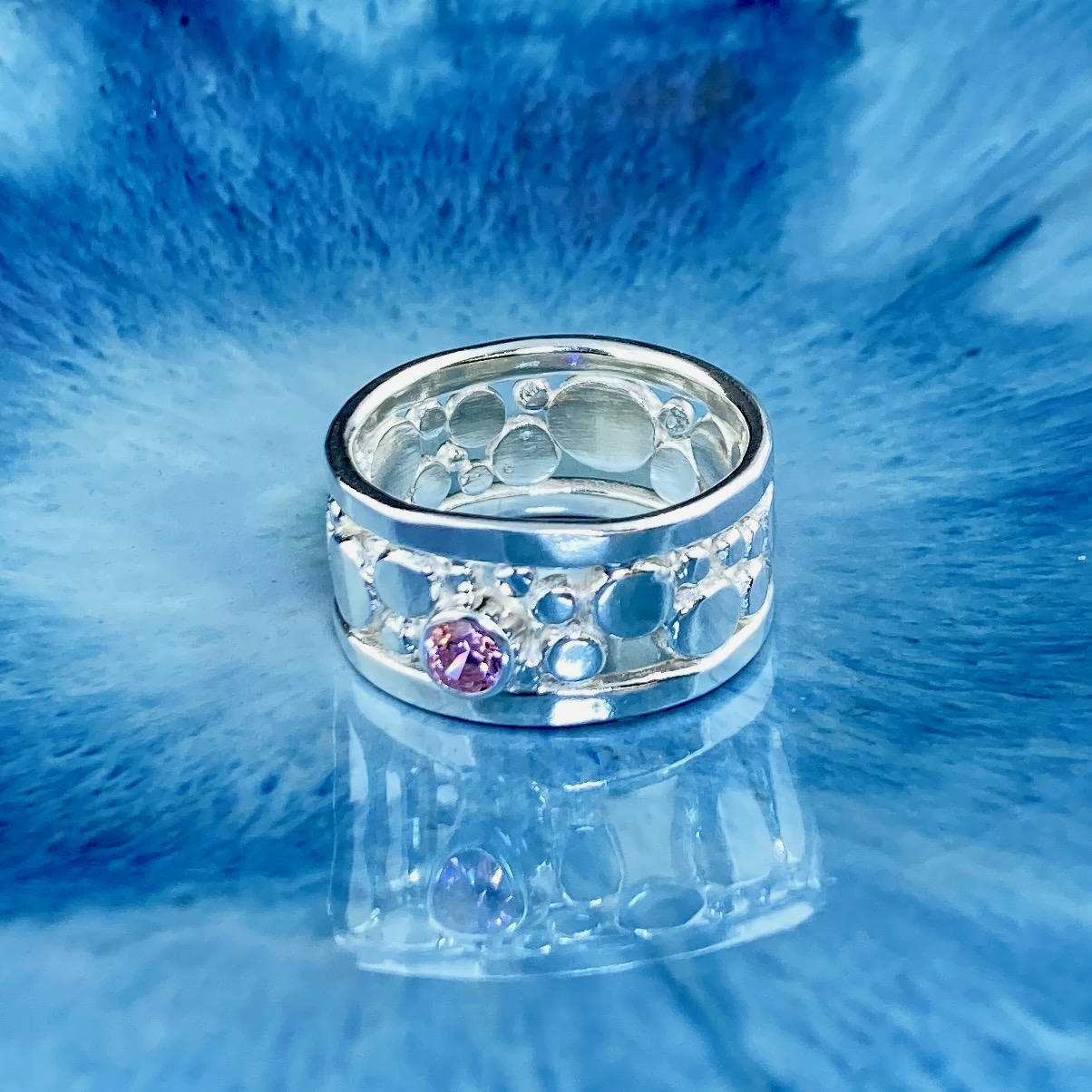 Pink Topaz Ring – Size 8.25 – Argentium Silver Flat Granules – 0.25 Carat - Image 3