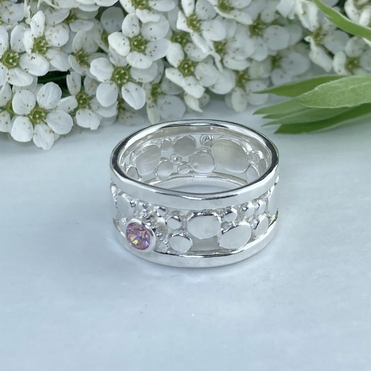 Pink Topaz Ring – Size 8.25 – Argentium Silver Flat Granules – 0.25 Carat - Image 2