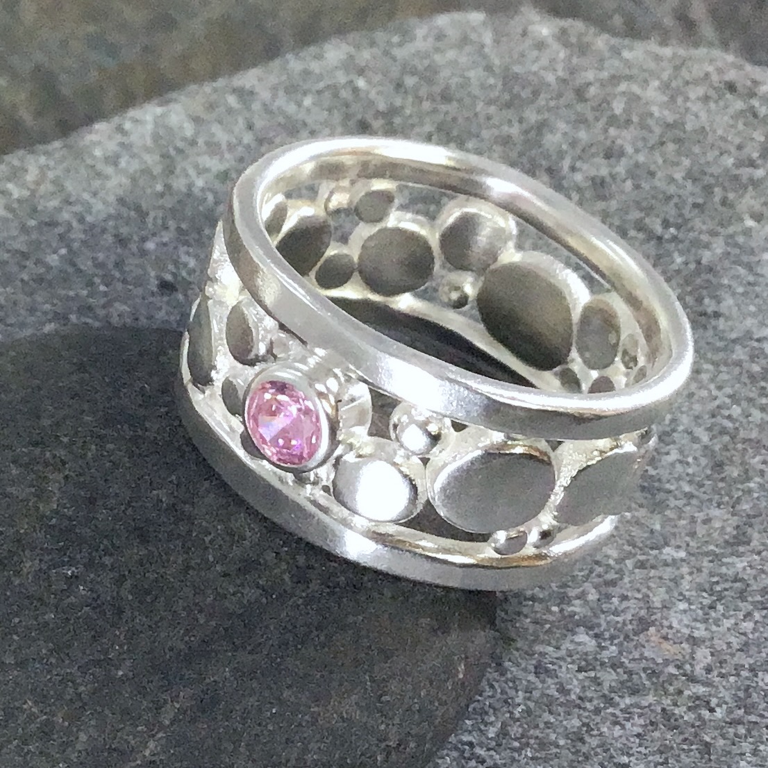 Pink Topaz Ring – Size 8.25 – Argentium Silver Flat Granules – 0.25 Carat