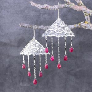 ruby earrings - chandelier - Argentium silver