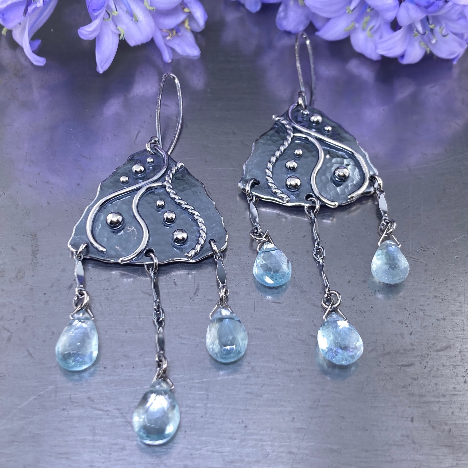 Swiss topaz earrings - chandelier - Argentium silver