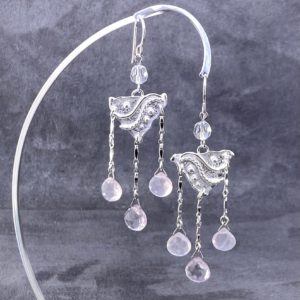 rose quartz earrings - chandelier - Argentium silver