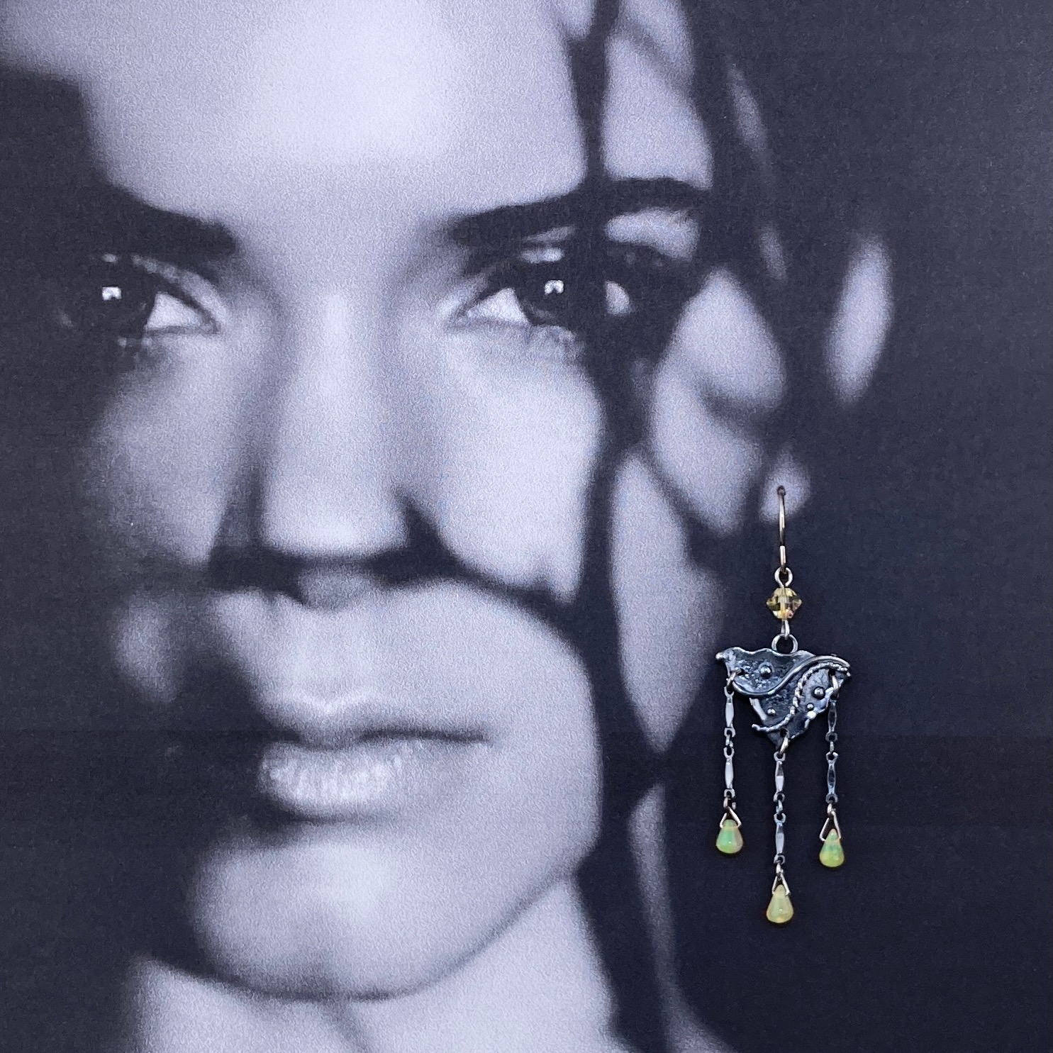 opal earrings - chandelier - antique Argentium silver - Image 2