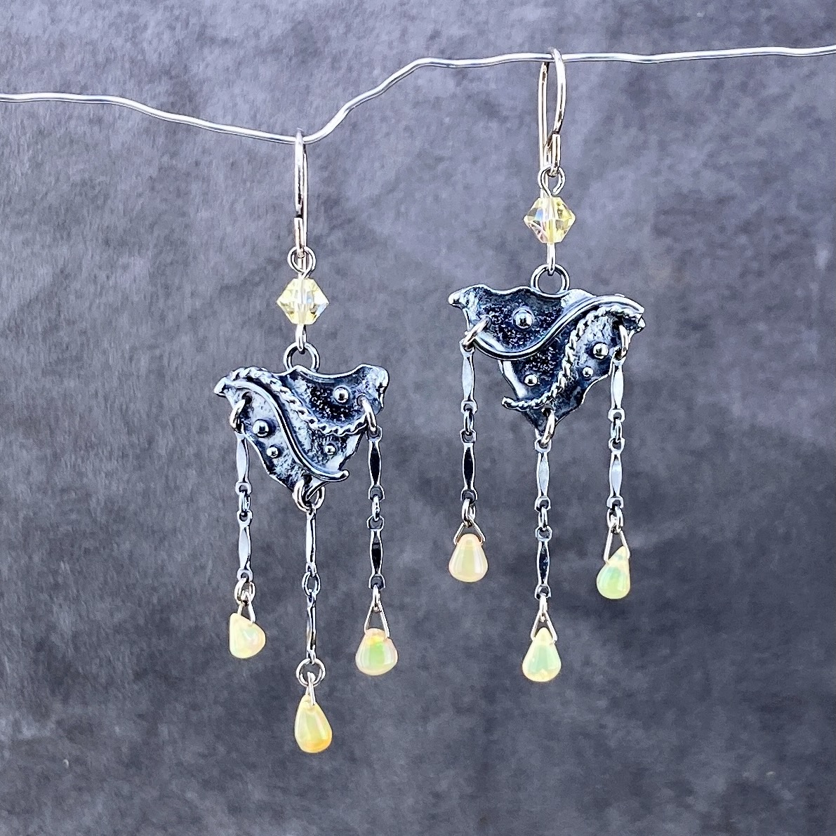 opal earrings - chandelier - antique Argentium silver - Image 4