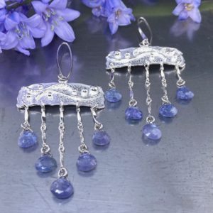 tanzanite earrings - chandelier - Argentium silver