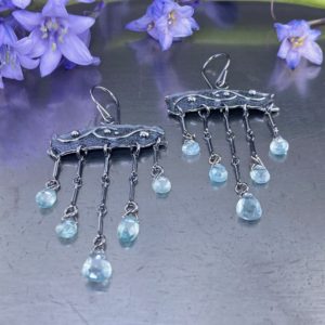 blue zircon earrings - chandelier - Argentium silver