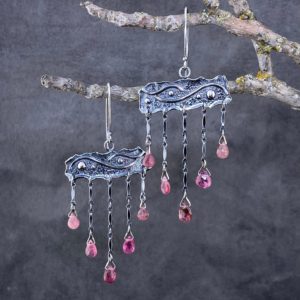 pink tourmaline earrings - chandelier - Argentium silver