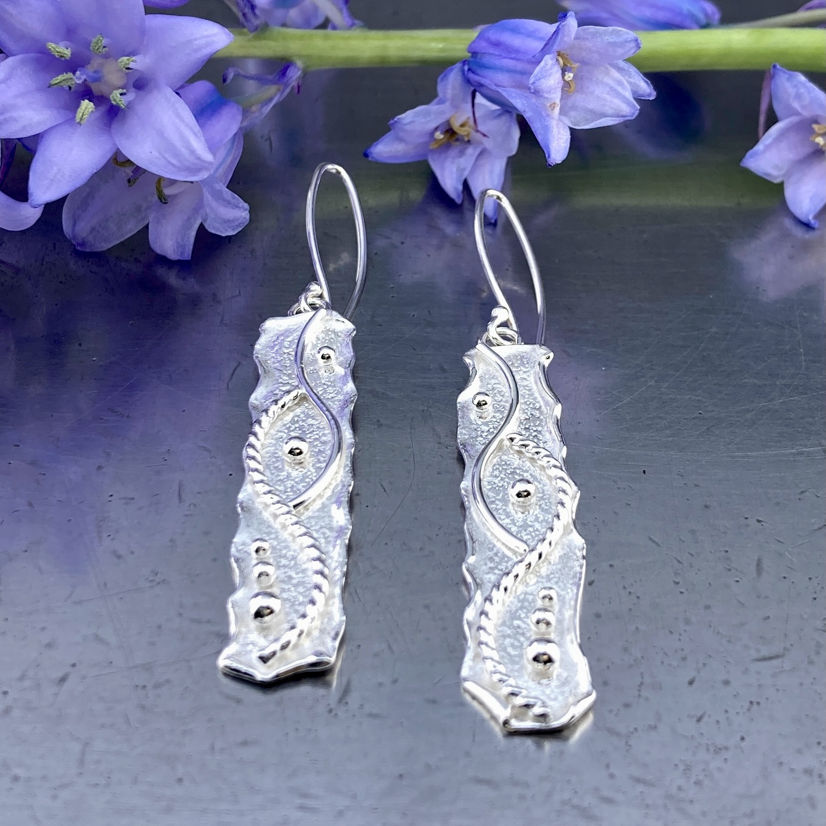 waves earrings - long rectangle - Argentium silver - Image 3