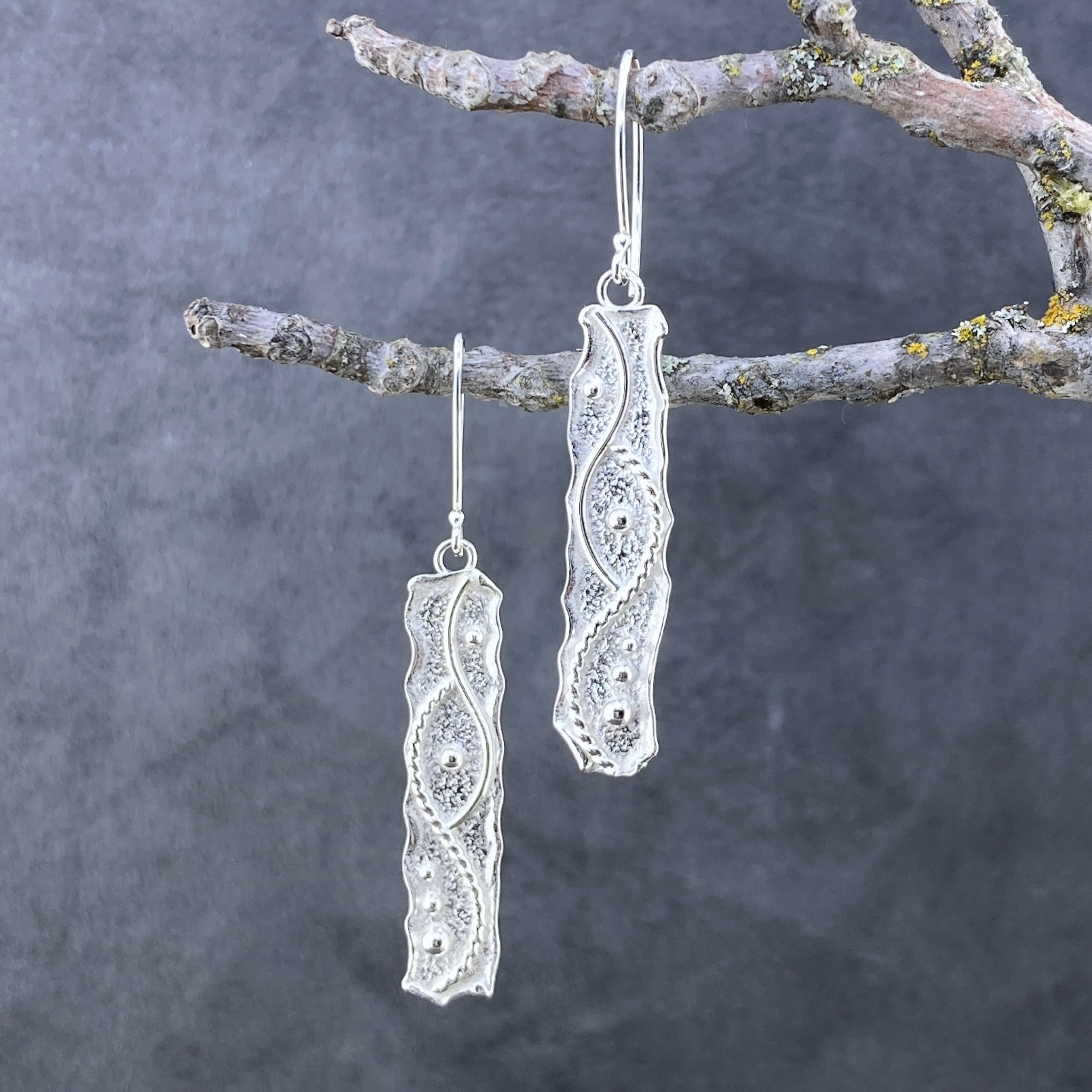 waves earrings - long rectangle - Argentium silver