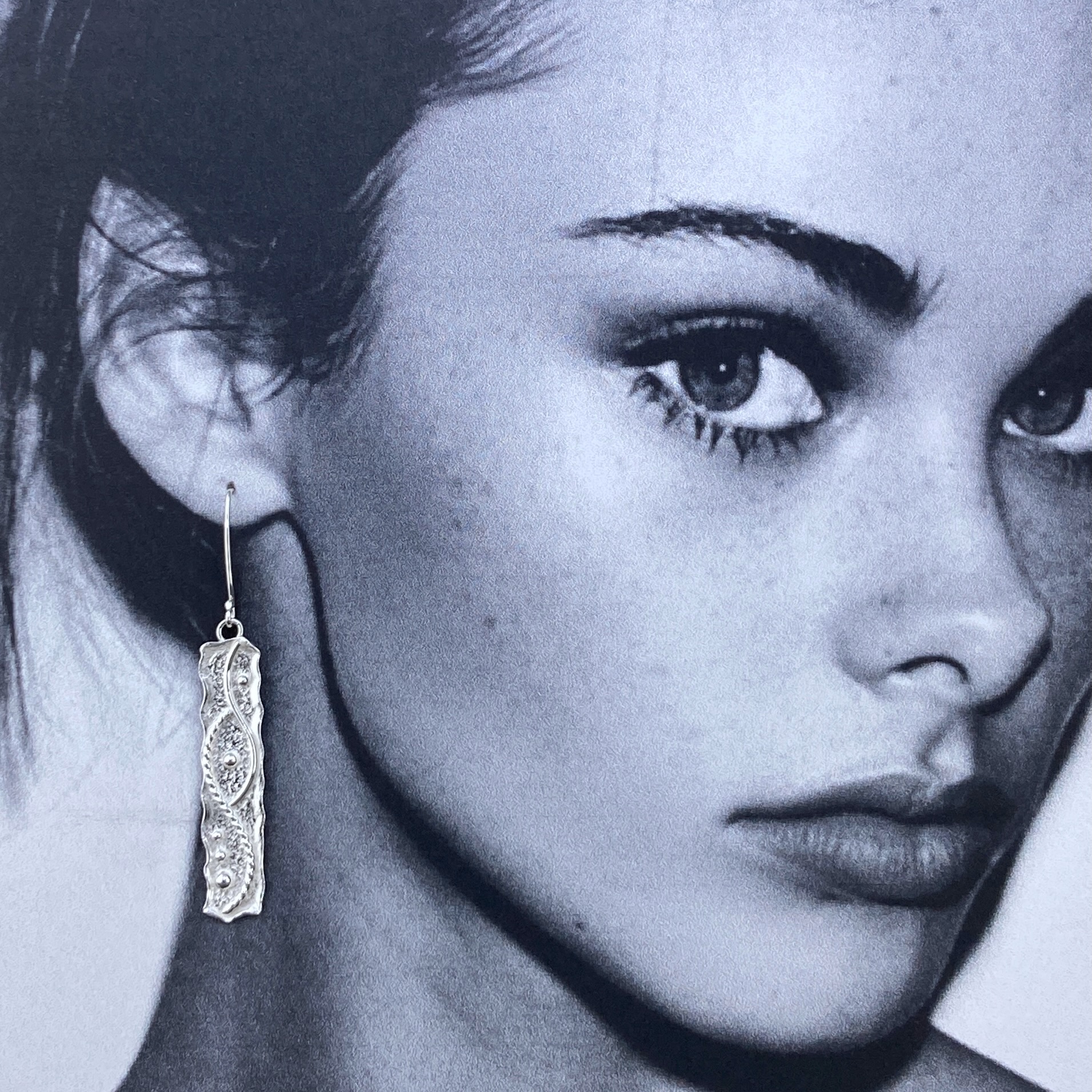 waves earrings - long rectangle - Argentium silver - Image 2