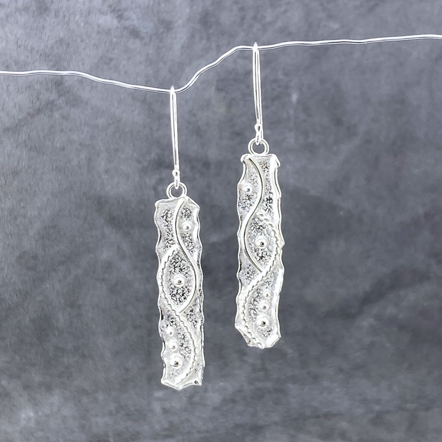 waves earrings - long rectangle - Argentium silver - Image 4