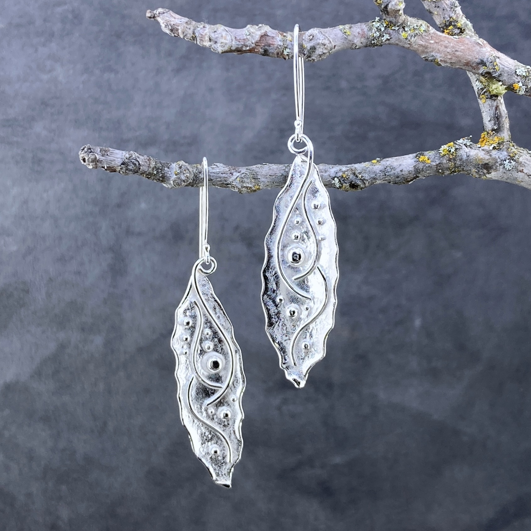 waves earrings - marquise - Argentium silver