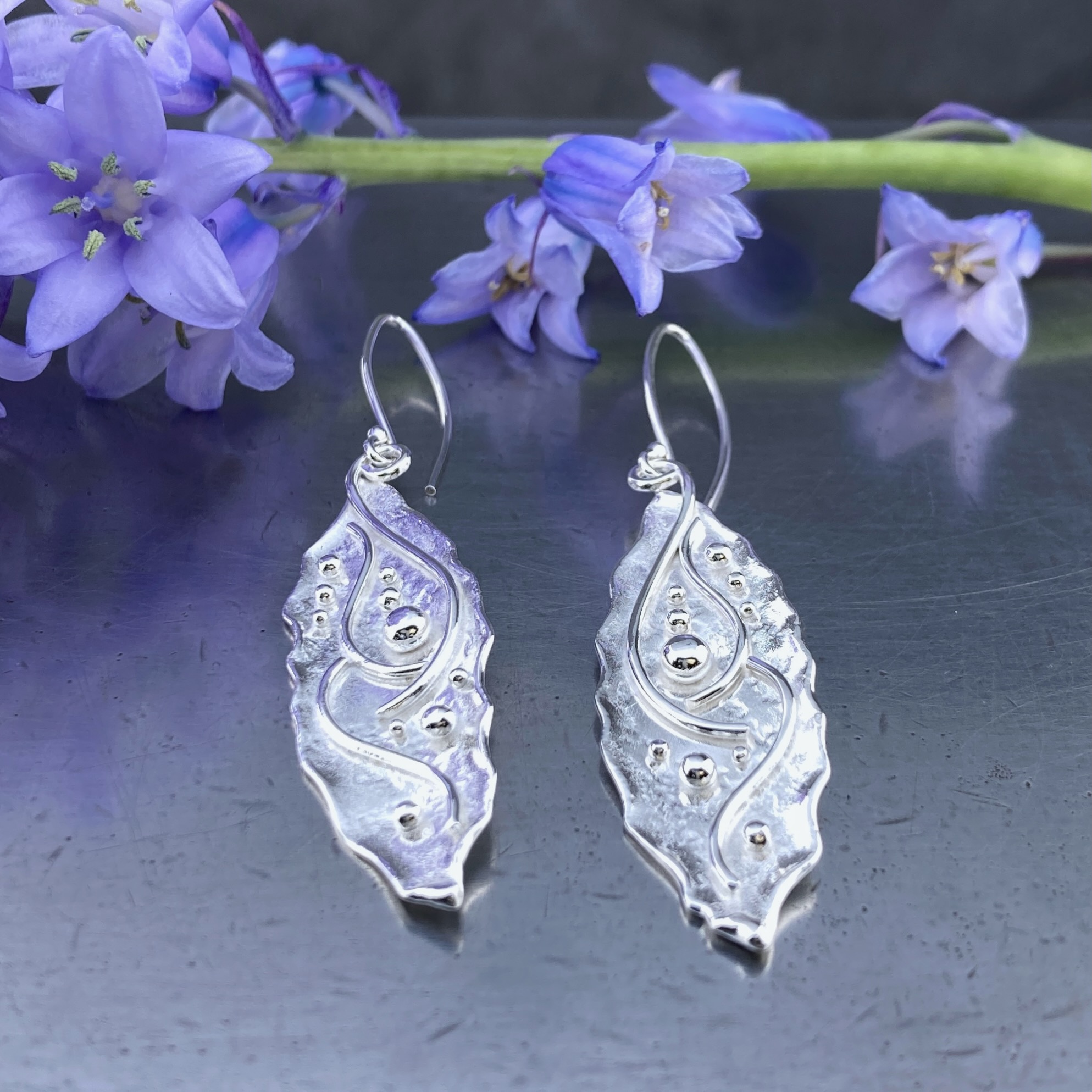 waves earrings - marquise - Argentium silver - Image 3