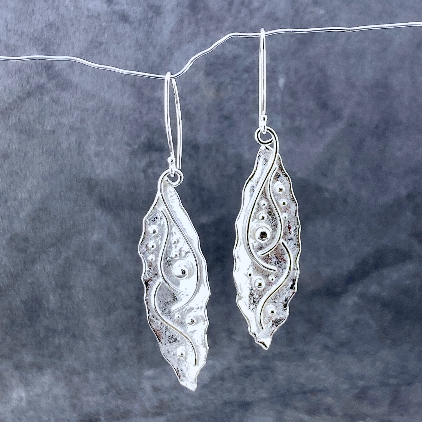 waves earrings - marquise - Argentium silver - Image 4