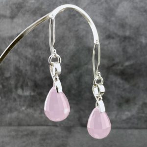 rose quartz earrings - wave curl - Argentium silver - 34.2 carat