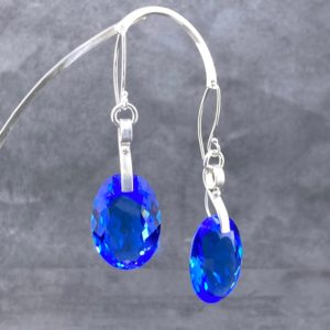 blue quartz earrings - wave curl - Argentium - 45.99 carat
