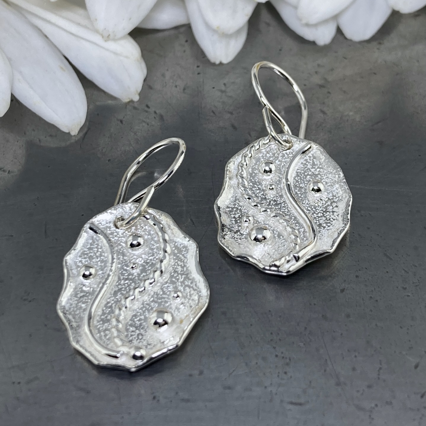 waves earrings - small oval - Argentium silver