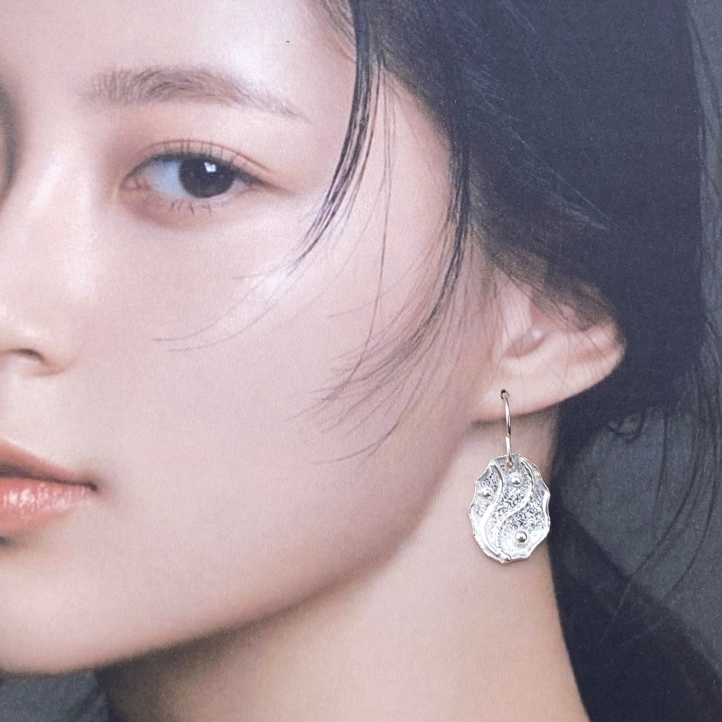 waves earrings - small oval - Argentium silver - Image 2