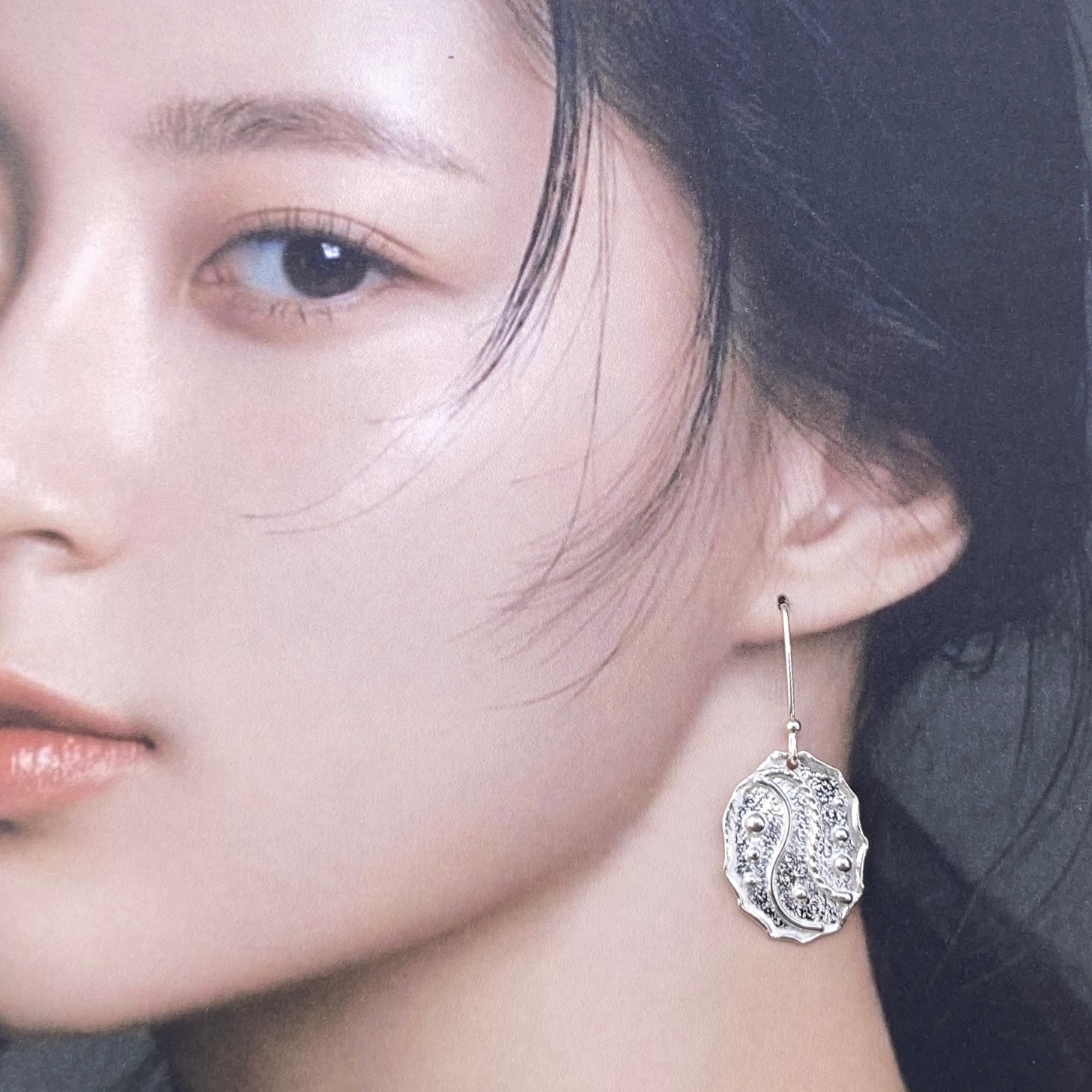 waves earrings - medium oval - Argentium silver - Image 2