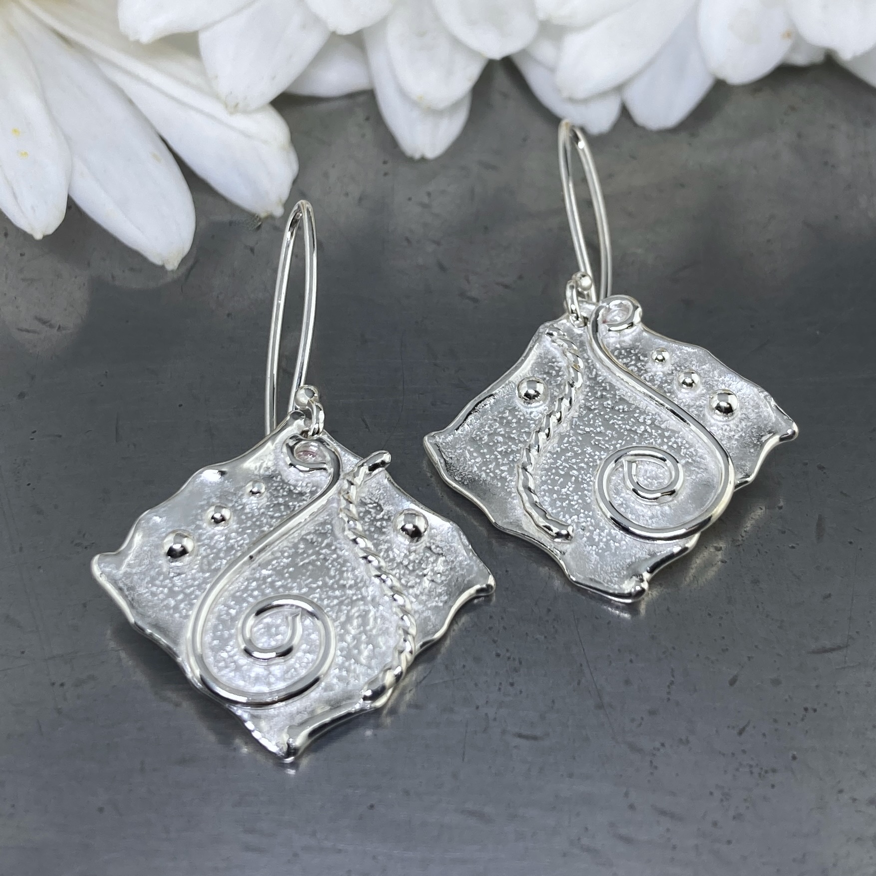 waves earrings - diamond - Argentium silver