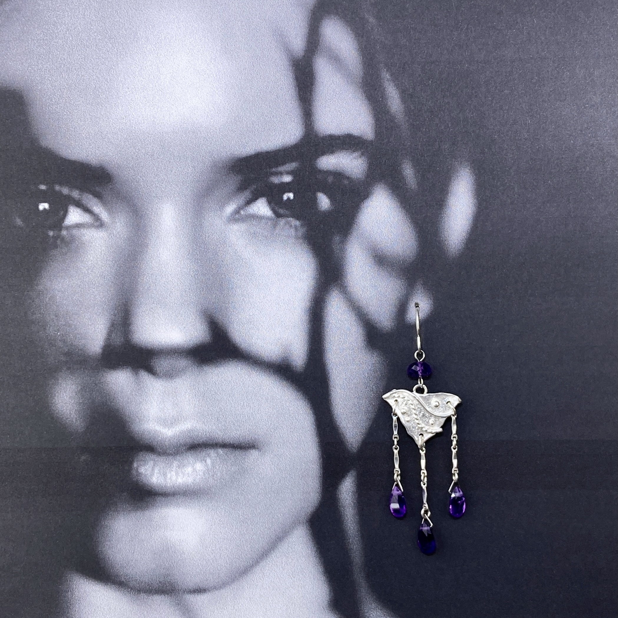 amethyst earrings - chandelier - Argentium silver waves - Image 2