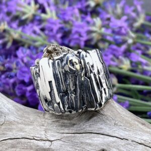 Bark Ring – Size 8.25 – Argentium Silver – Antique Finish