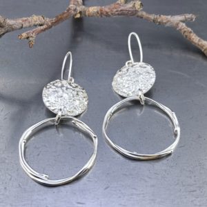 freeform circle earrings - Argentium silver - moon accent