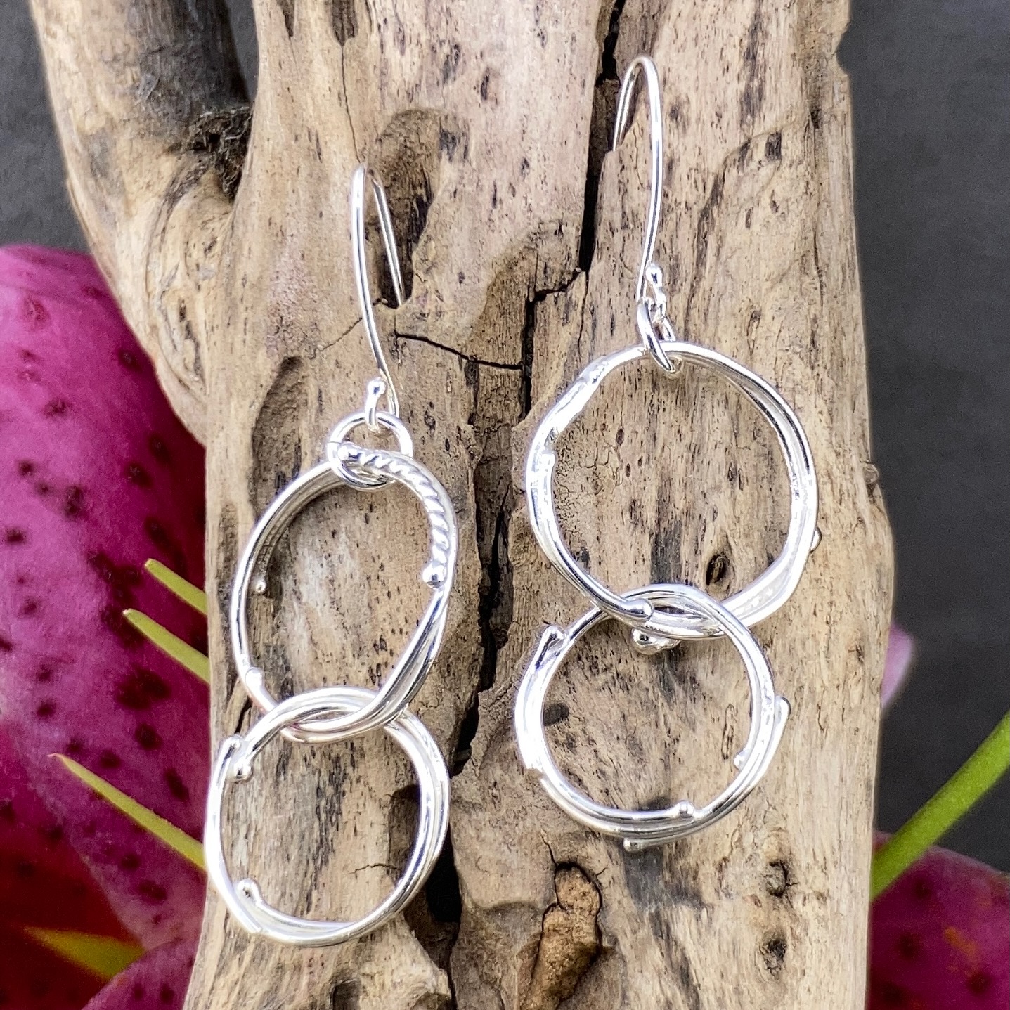 freeform circle earrings - double - Argentium silver