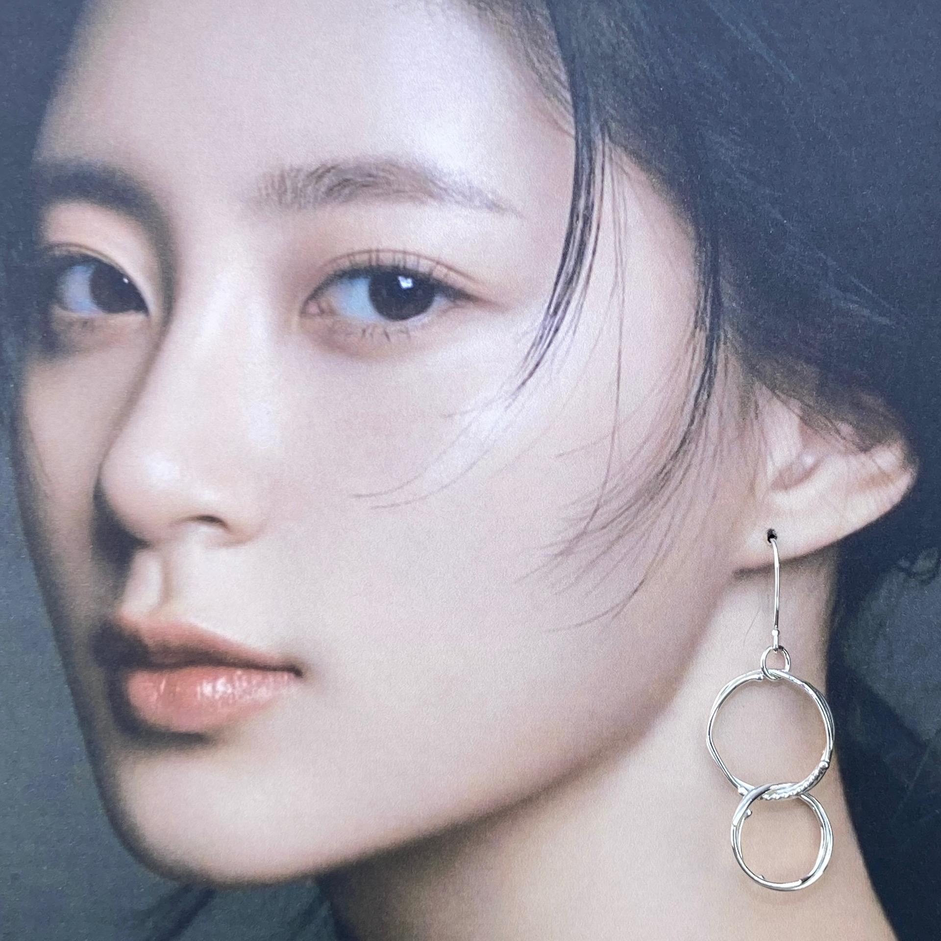 freeform circle earrings - double - Argentium silver - Image 2