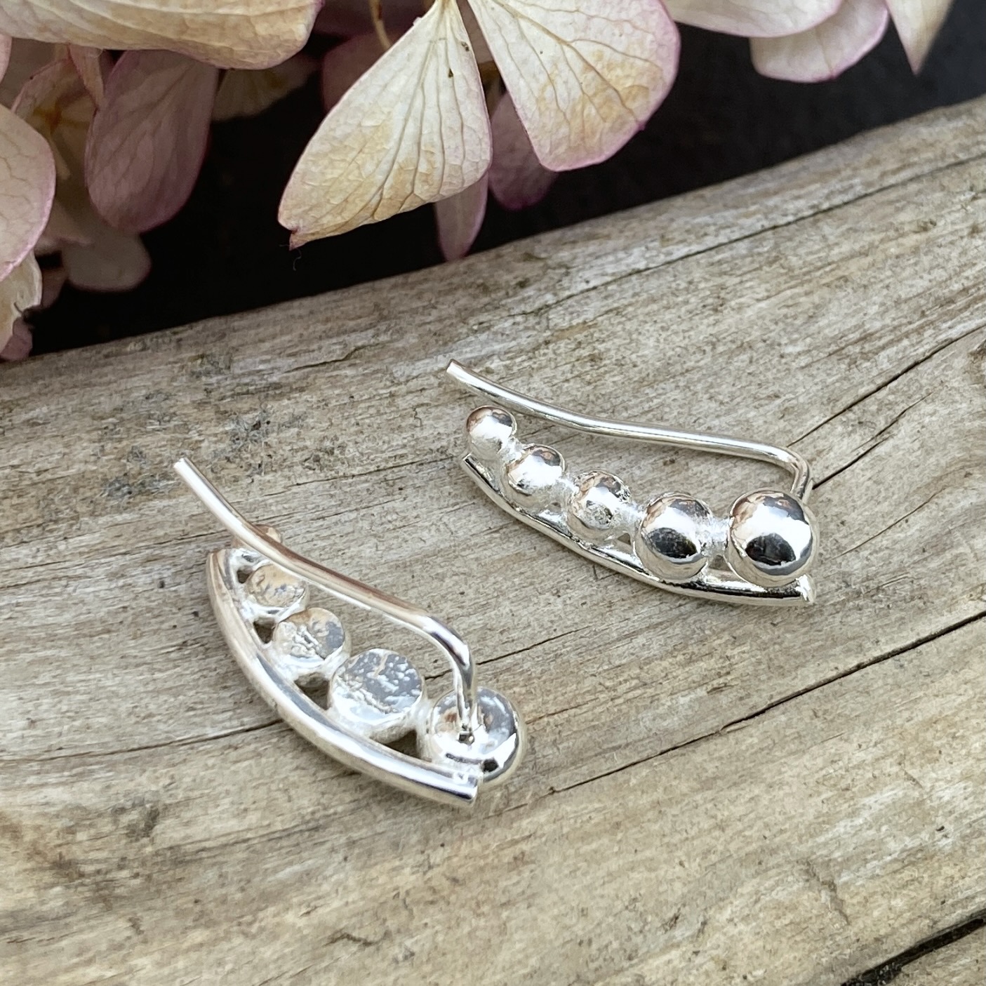 granules earrings - ear climber - Argentium silver - Image 3
