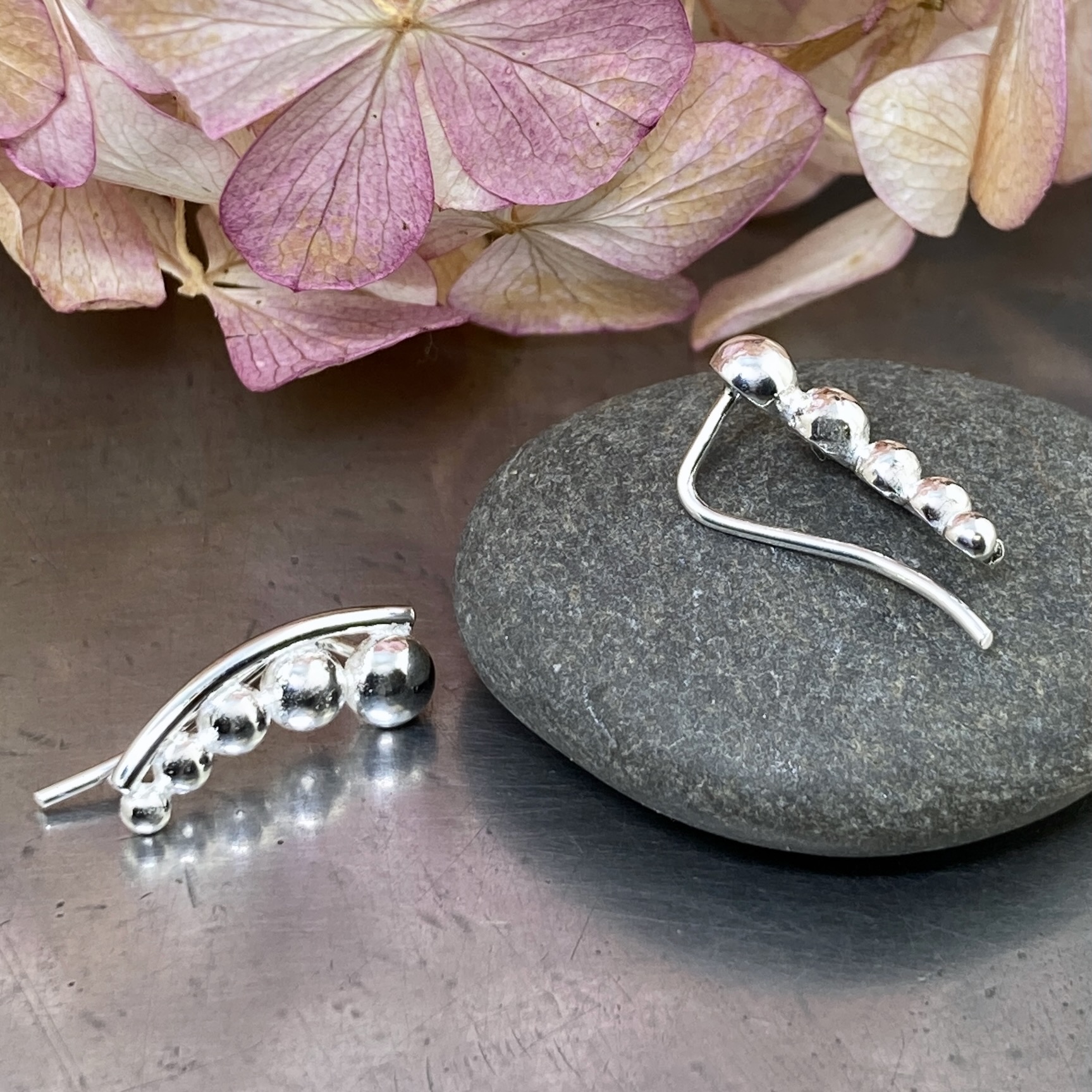 granules earrings - ear climber - Argentium silver