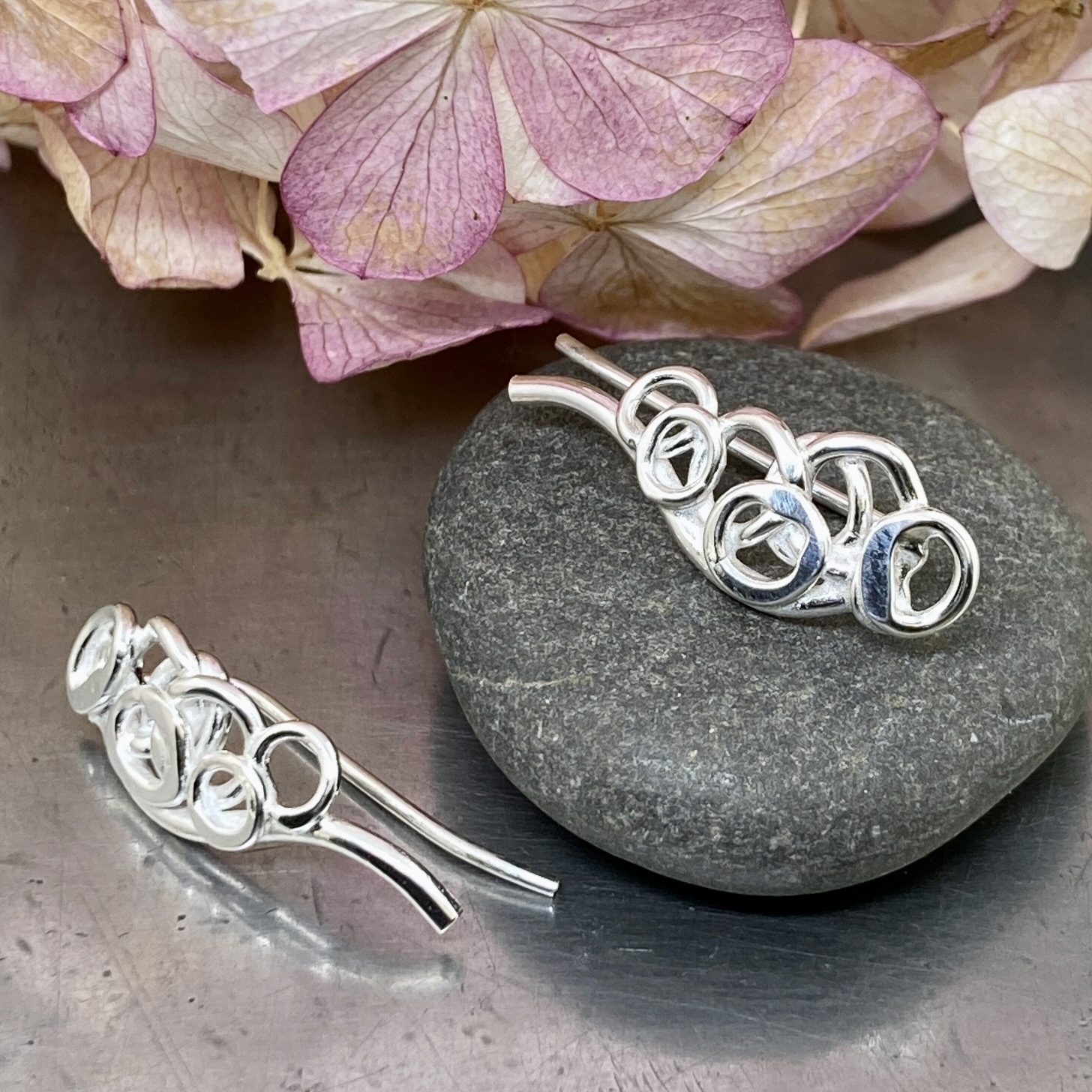 pebbles earrings - ear climber - Argentium silver