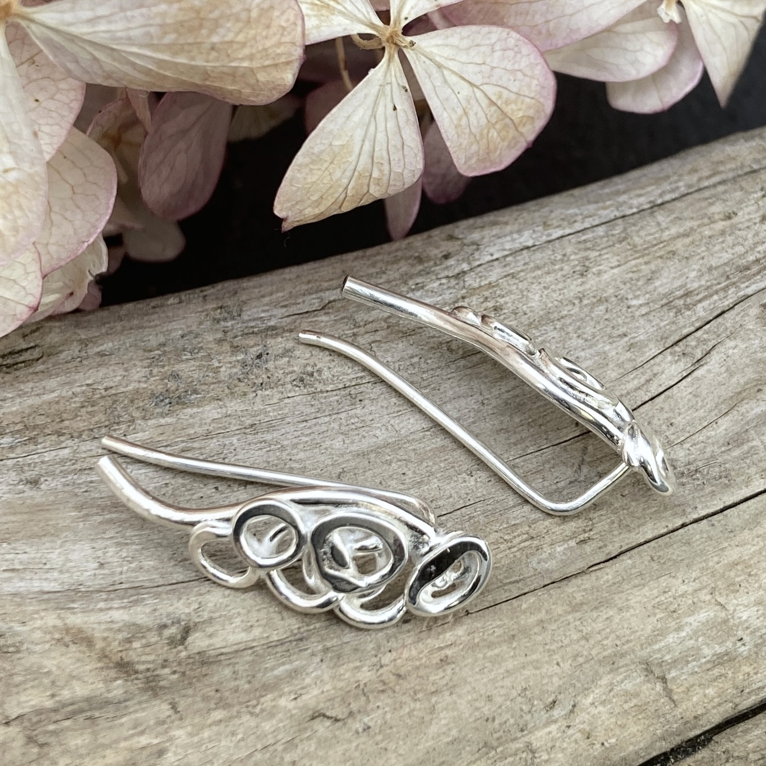 pebbles earrings - ear climber - Argentium silver - Image 3