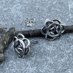 pebbles earrings - post - antique Argentium silver