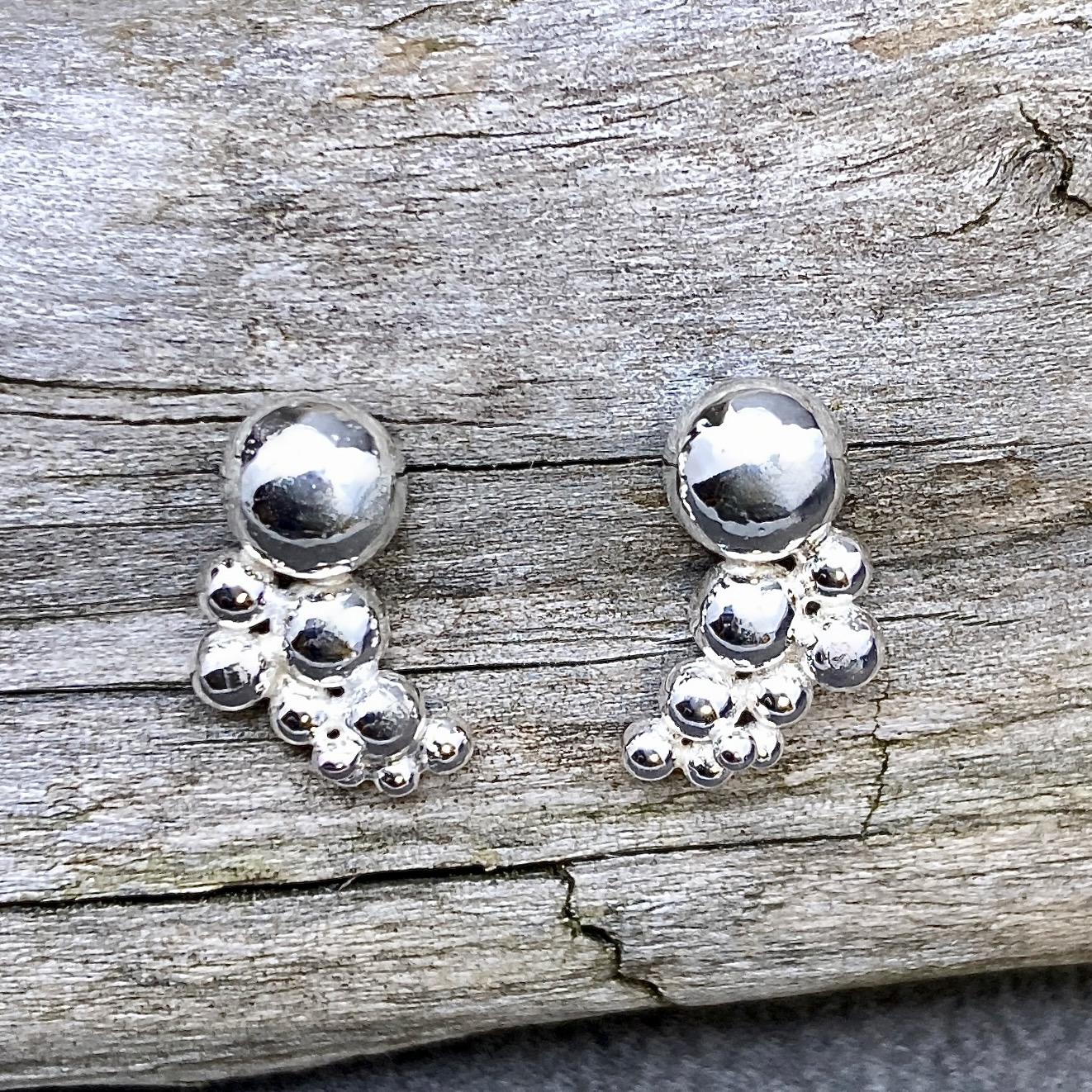 granules earrings - cluster post - Argentium silver