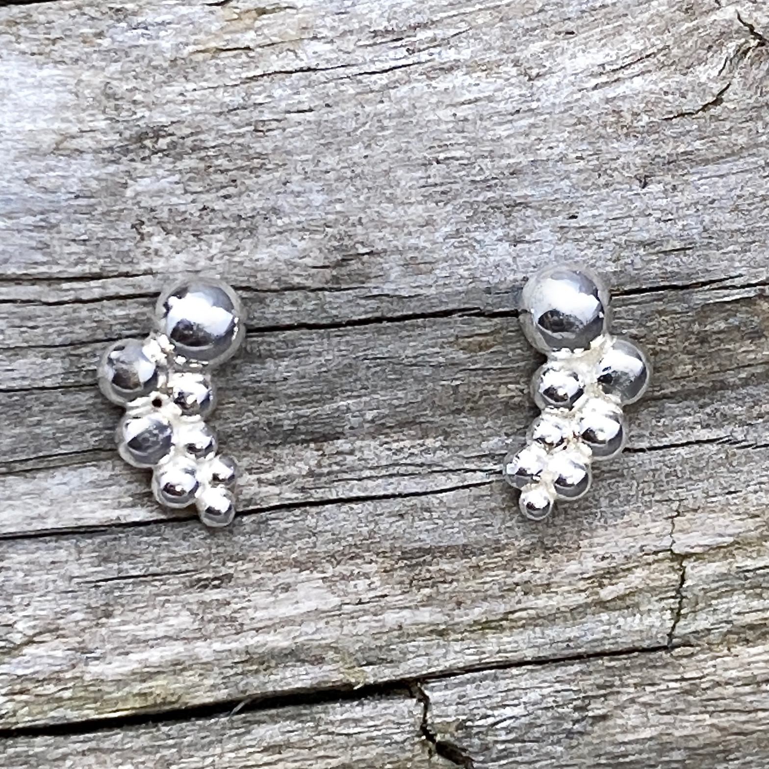 granules earrings - cluster post - Argentium silver