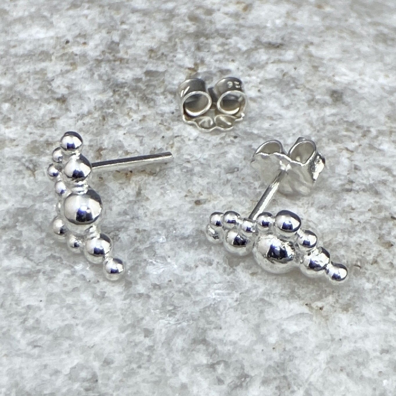 granules earrings - cluster post - Argentium silver - Image 4