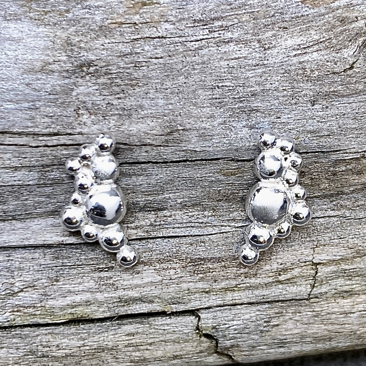 granules earrings - cluster post - Argentium silver
