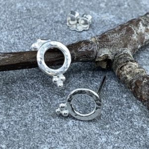 sun earrings - granules post - Argentium silver - small