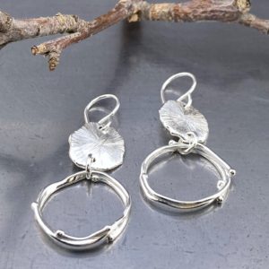 freeform circle earrings - Argentium silver - moon accent