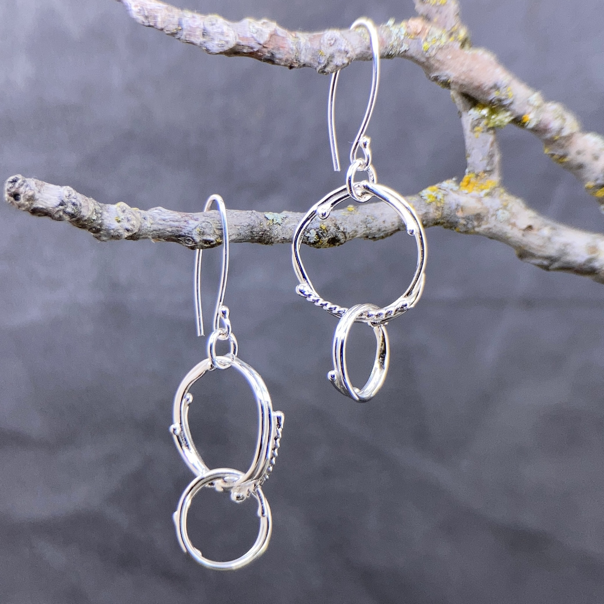 freeform circle earrings - double - Argentium silver
