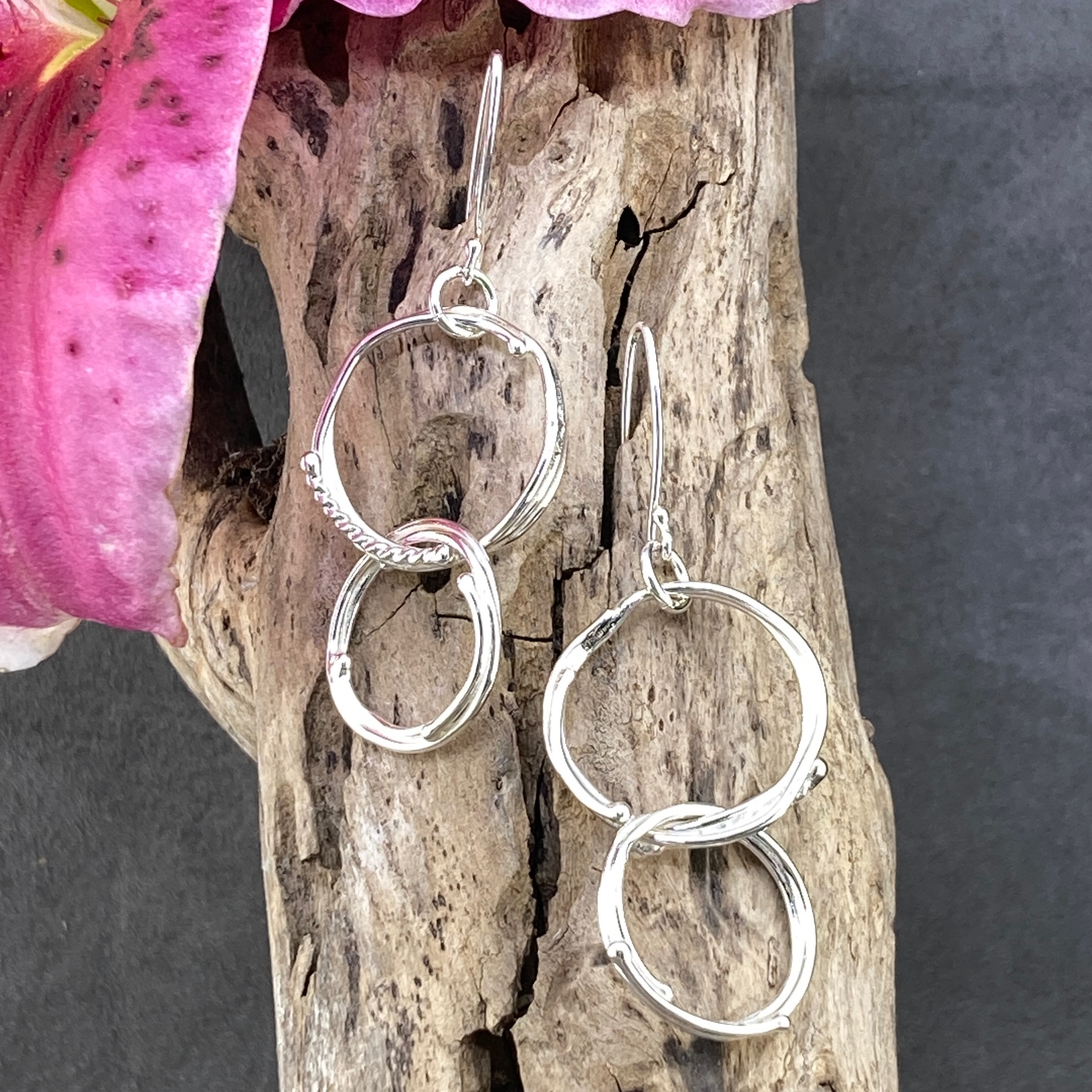 freeform circle earrings - double - Argentium silver - Image 4