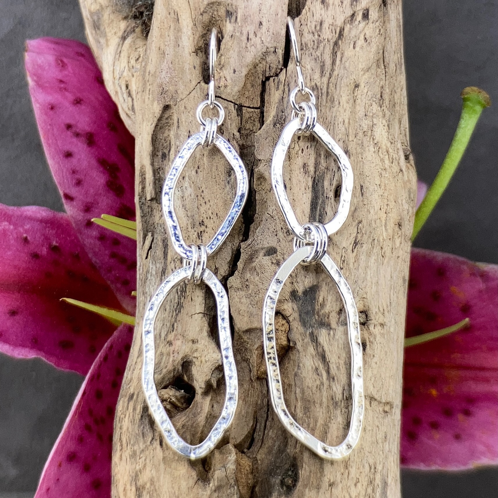 freeform circle earrings - double - Argentium silver