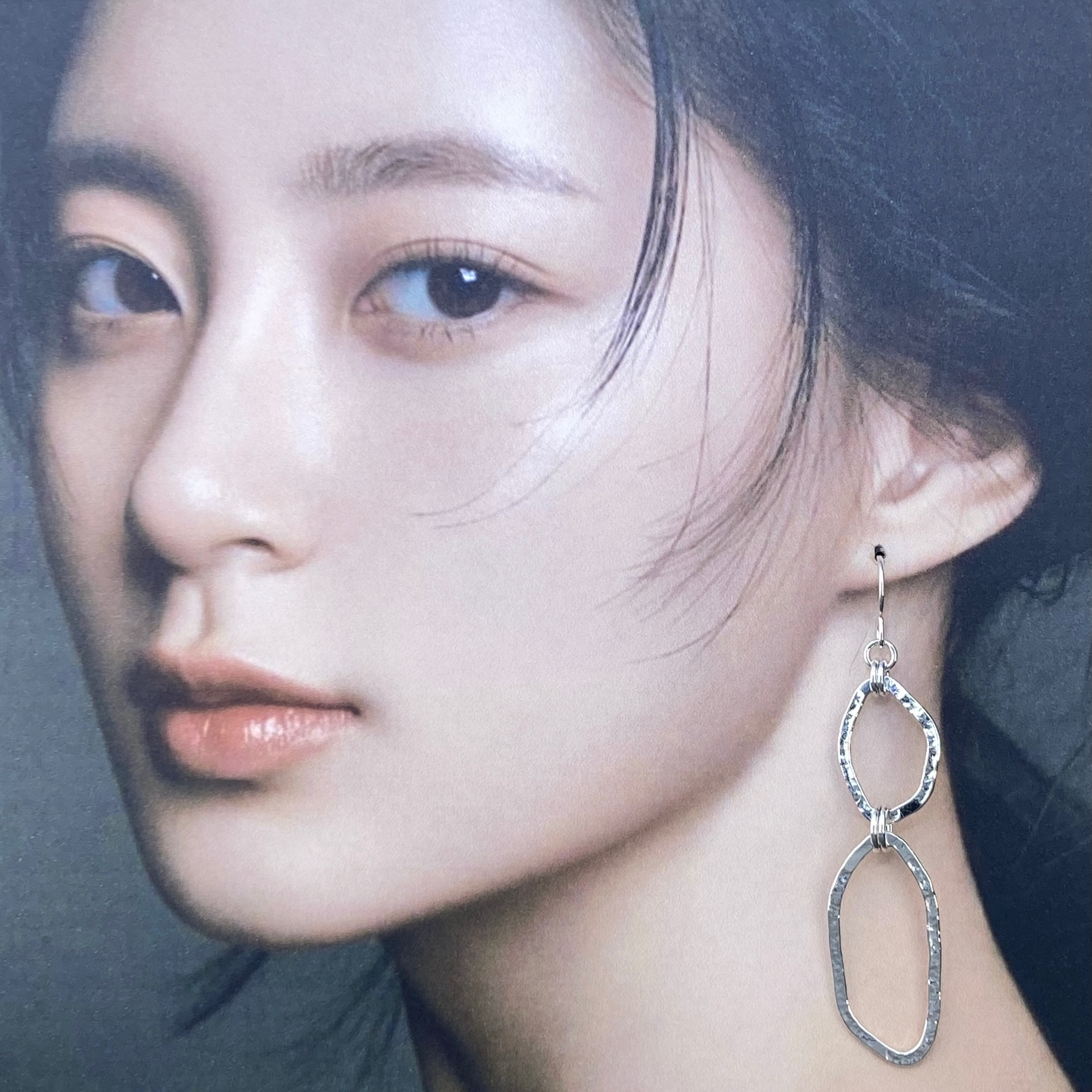 freeform circle earrings - double - Argentium silver - Image 3