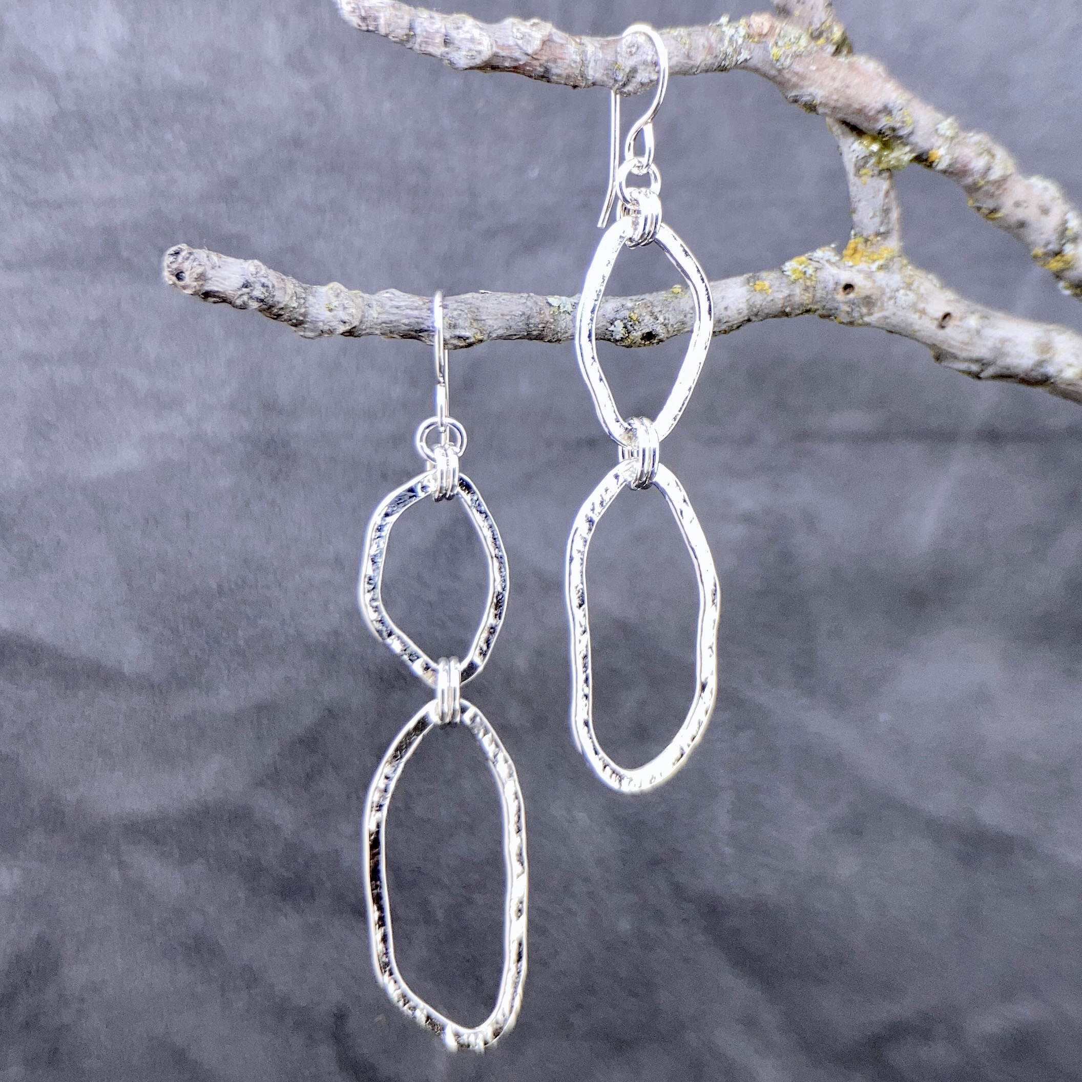 freeform circle earrings - double - Argentium silver - Image 4